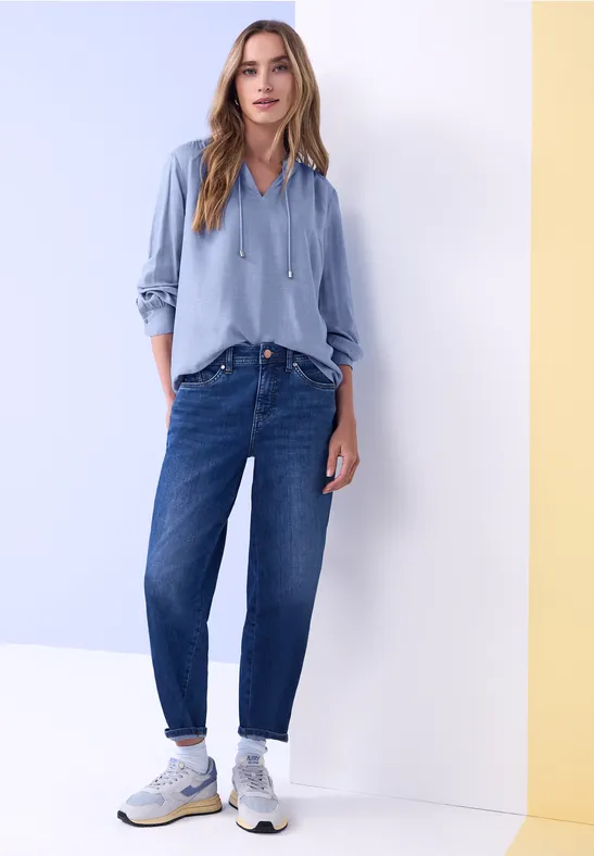 Bluse mit Rüschendetail bonnet blue mel.