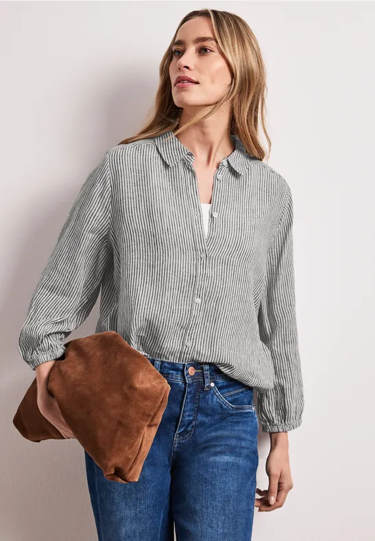 Linnen blouse met 3/4 mouwen en strepen Black