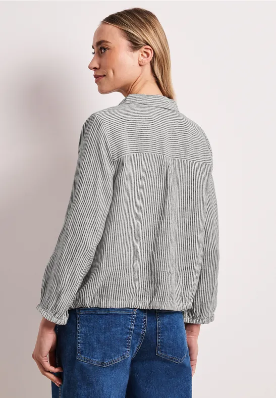 Linnen blouse met 3/4 mouwen en strepen Black