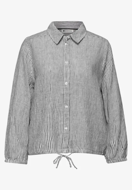 Linnen blouse met 3/4 mouwen en strepen Black