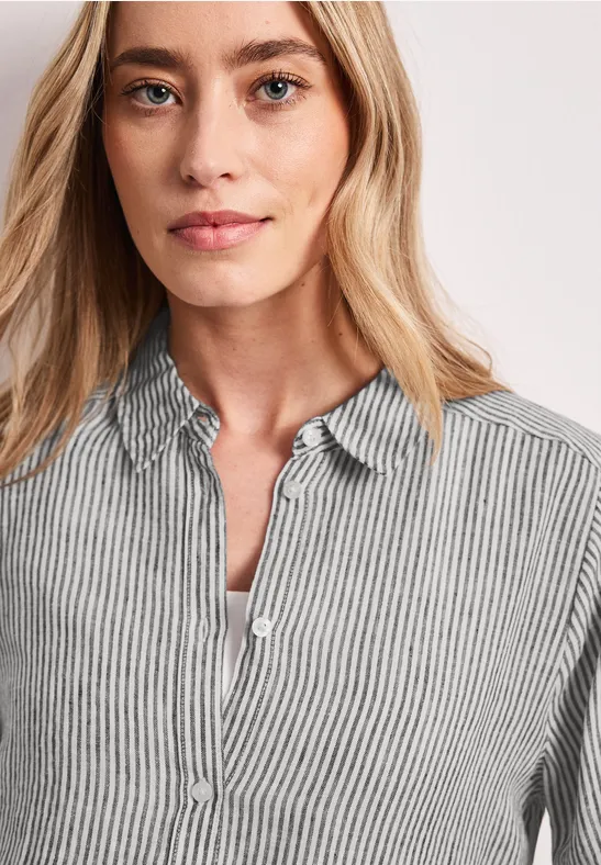 Linnen blouse met 3/4 mouwen en strepen Black