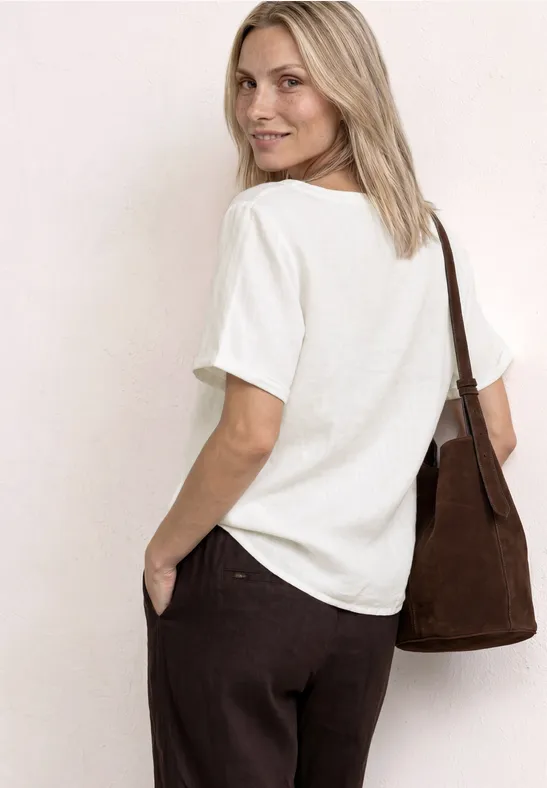 Blouse met gespleten hals van linnenmix off white