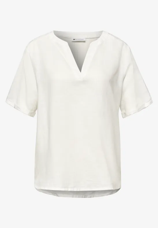 Blouse met gespleten hals van linnenmix off white