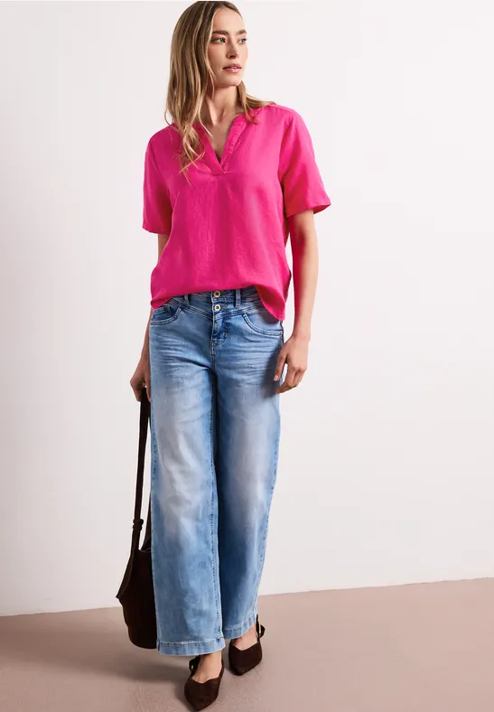 Blouse met gespleten hals van linnenmix magenta dream