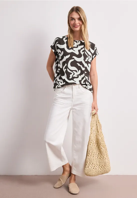 Blouse met hangende schouder en print espresso brown
