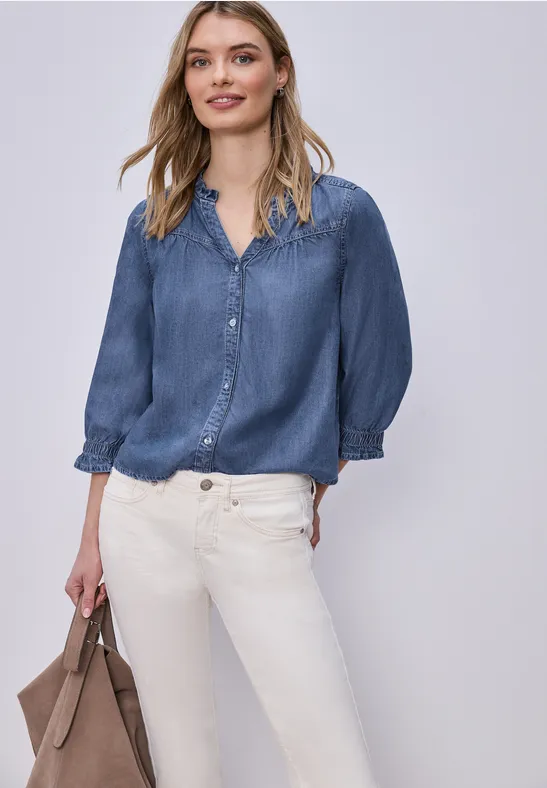Blouse à manches 3/4 avec détails volantés soft mid blue washed
