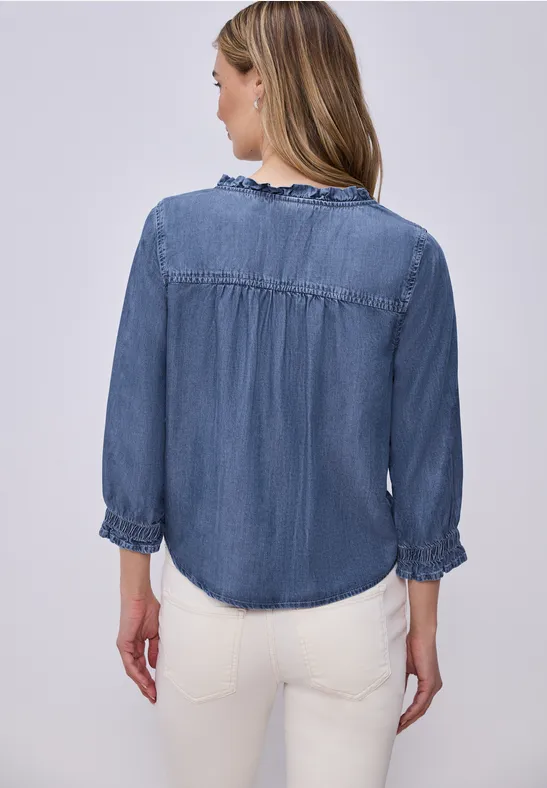Blouse à manches 3/4 avec détails volantés soft mid blue washed