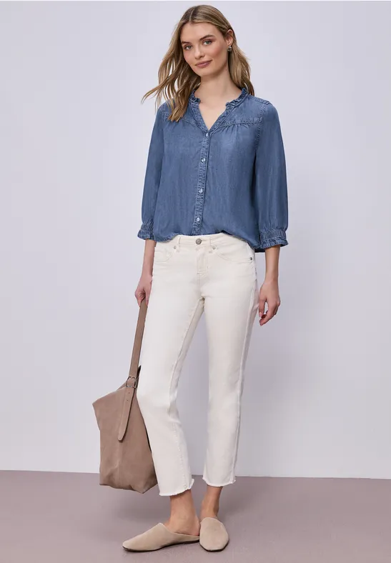 Blouse à manches 3/4 avec détails volantés soft mid blue washed
