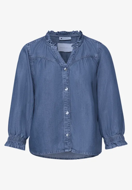 Blouse à manches 3/4 avec détails volantés soft mid blue washed