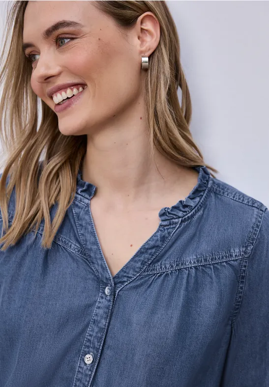 Blouse à manches 3/4 avec détails volantés soft mid blue washed