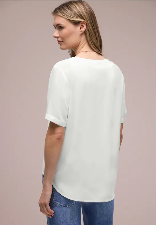 Blouse met korte mouwen en omslag off white