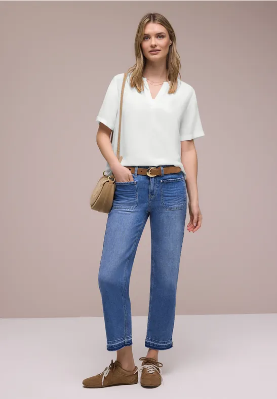 Blouse met korte mouwen en omslag off white