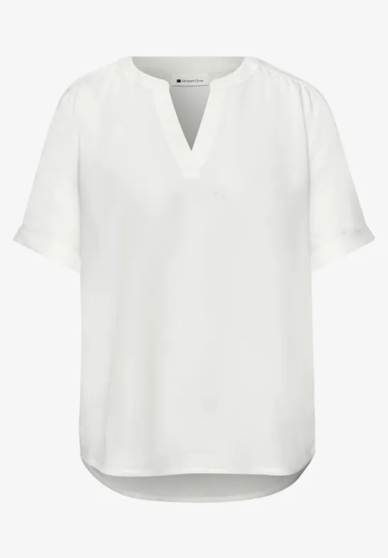 Blouse met korte mouwen en omslag off white