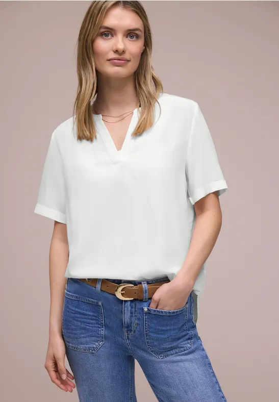 Blouse met korte mouwen en omslag off white