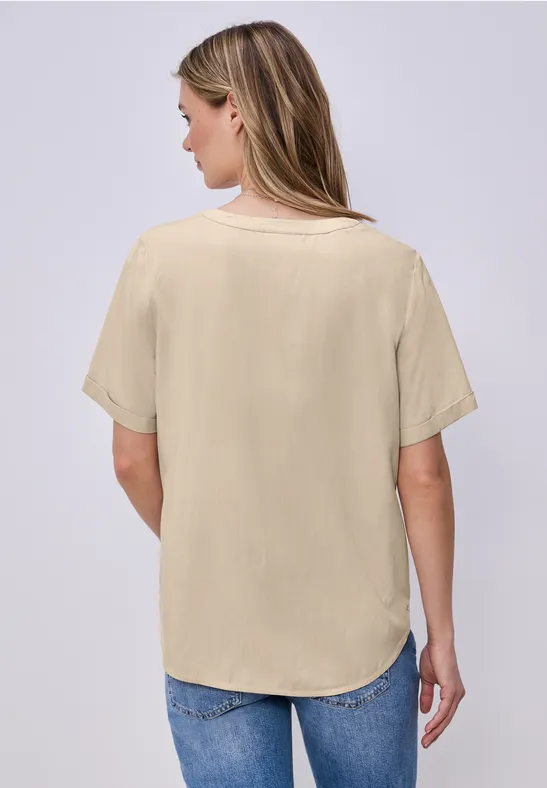 Blouse met korte mouwen en omslag cotton beige