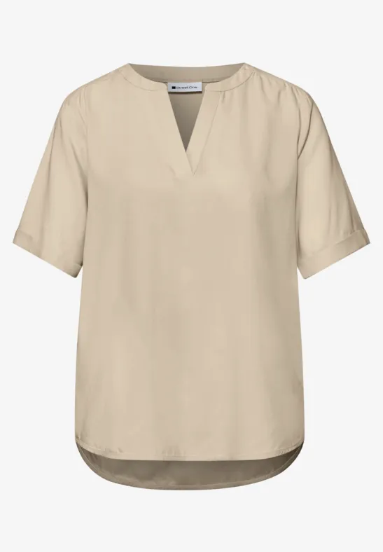 Blouse met korte mouwen en omslag cotton beige