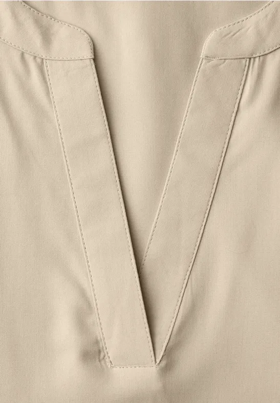 Blouse met korte mouwen en omslag cotton beige