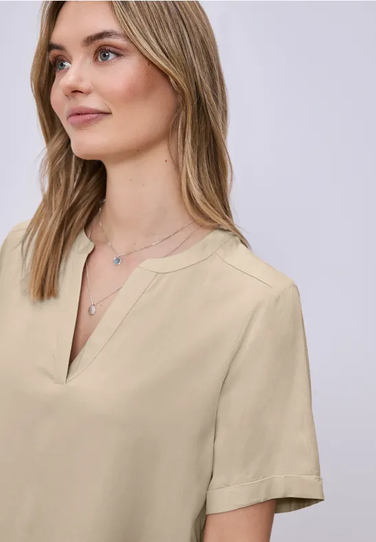 Blouse met korte mouwen en omslag cotton beige