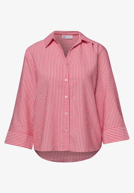 3/4-Arm Bluse in Seersuckerqualität salsa red