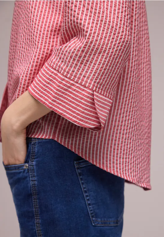 3/4-Arm Bluse in Seersuckerqualität salsa red