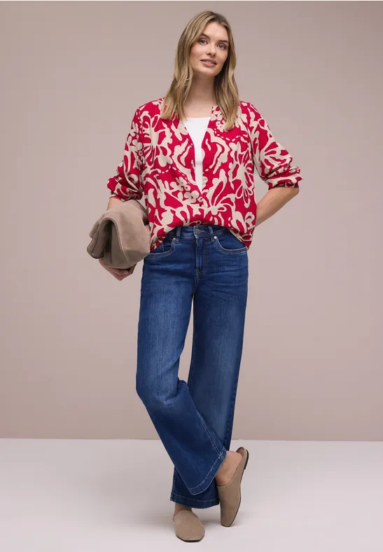 3/4-mouwen blouse met getapete details salsa red