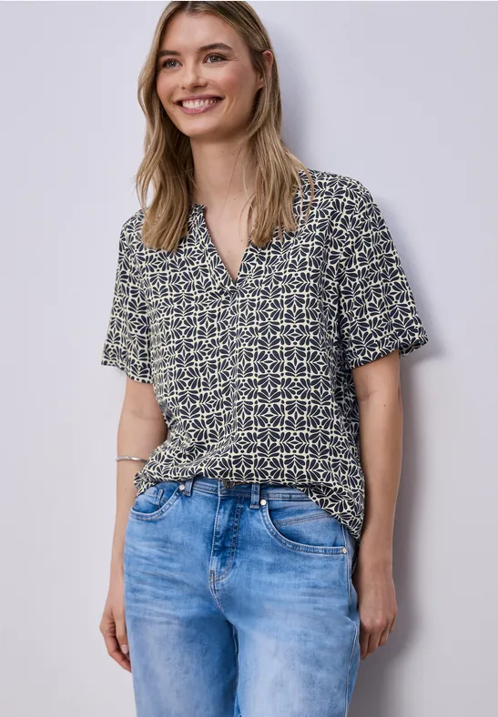 Blouse met korte mouwen en omslag shadowed navy