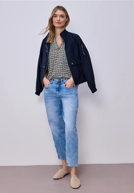 Blouse met korte mouwen en omslag shadowed navy