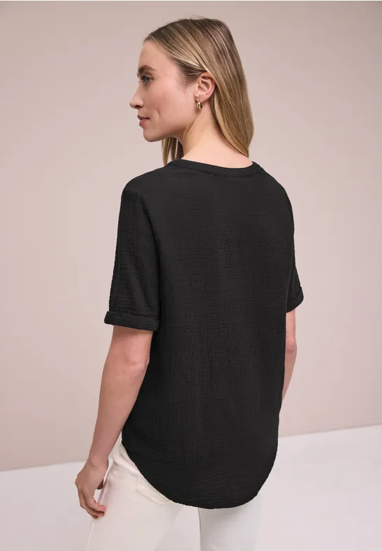 Blouse met korte mouwen in mousseline kwaliteit Black