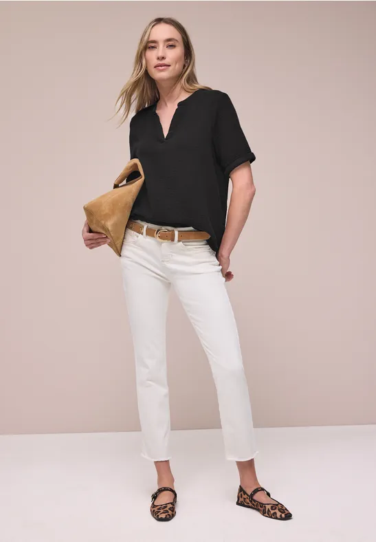 Blouse met korte mouwen in mousseline kwaliteit Black