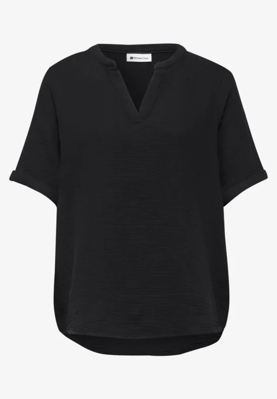 Blouse met korte mouwen in mousseline kwaliteit Black