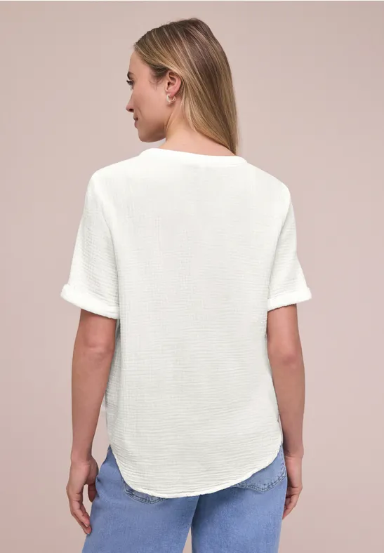Blouse met korte mouwen in mousseline kwaliteit off white