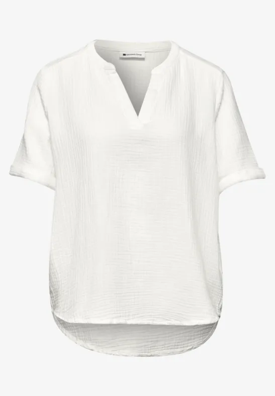 Blouse met korte mouwen in mousseline kwaliteit off white