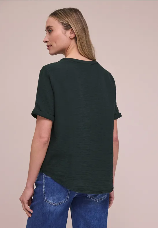 Kurzarm Bluse in Musselinqualität mit Turn-Up pine grove green