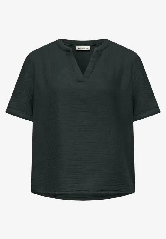 Kurzarm Bluse in Musselinqualität mit Turn-Up pine grove green