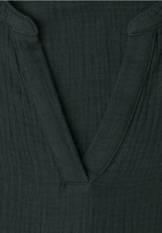 Kurzarm Bluse in Musselinqualität mit Turn-Up pine grove green