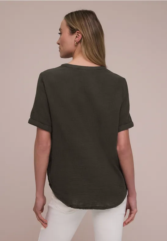 Kurzarm Bluse in Musselinqualität mit Turn-Up espresso brown