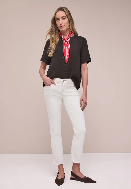 Kurzarm Bluse in Musselinqualität mit Turn-Up espresso brown