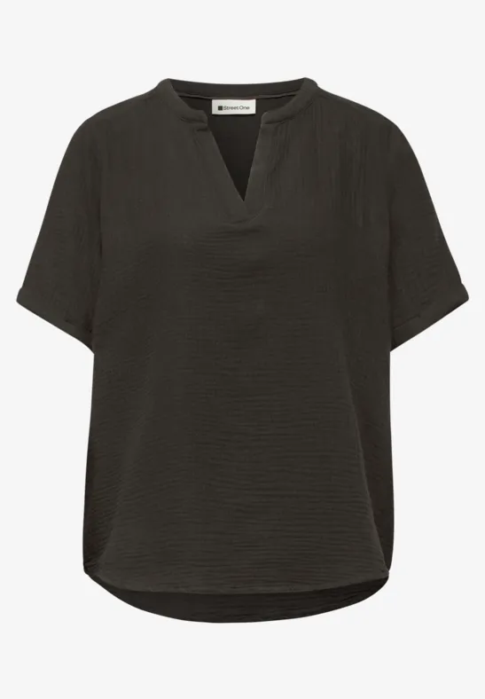 Kurzarm Bluse in Musselinqualität mit Turn-Up espresso brown