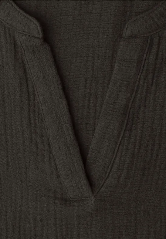 Kurzarm Bluse in Musselinqualität mit Turn-Up espresso brown