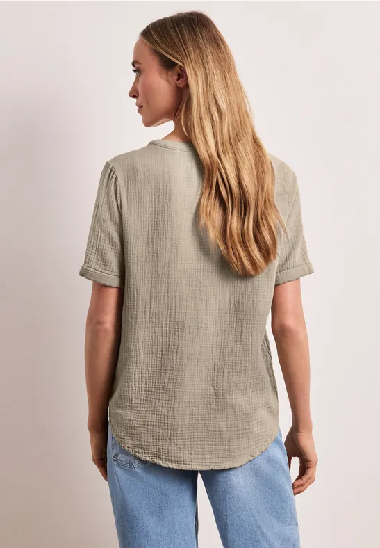 Kurzarm Bluse in Musselinqualität mit Turn-Up timeless beige