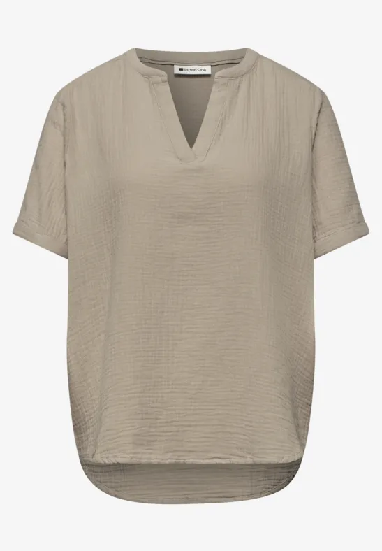 Kurzarm Bluse in Musselinqualität mit Turn-Up timeless beige