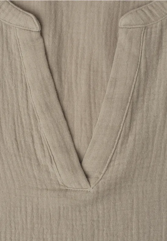 Kurzarm Bluse in Musselinqualität mit Turn-Up timeless beige