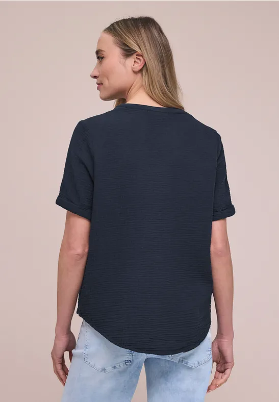 Kurzarm Bluse in Musselinqualität mit Turn-Up shadowed navy