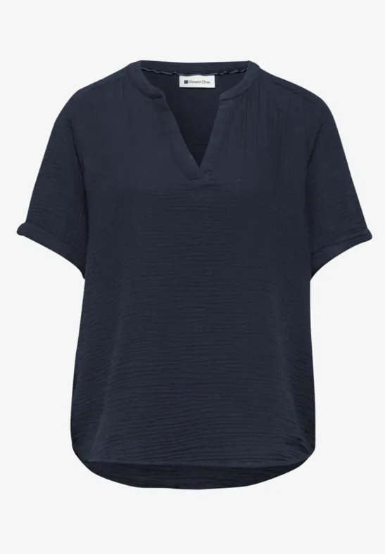 Kurzarm Bluse in Musselinqualität mit Turn-Up shadowed navy