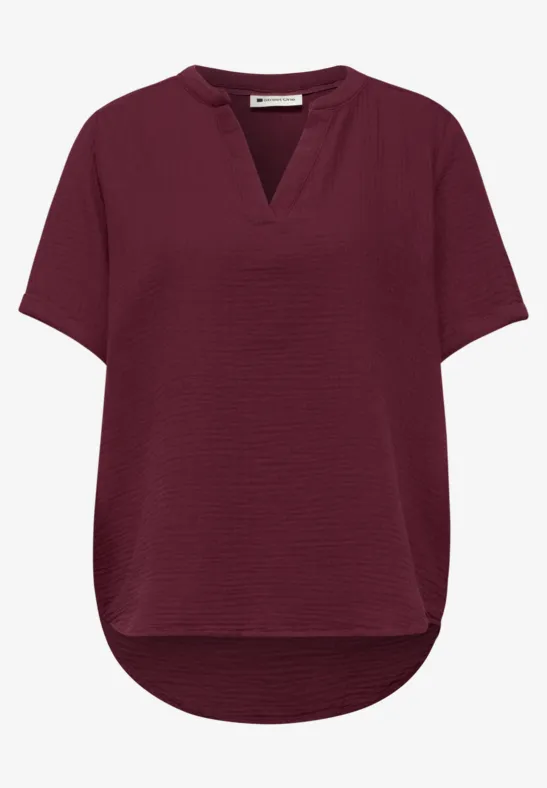Kurzarm Bluse in Musselinqualität mit Turn-Up truffle red