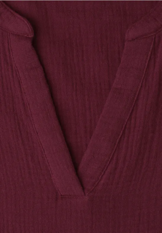 Kurzarm Bluse in Musselinqualität mit Turn-Up truffle red
