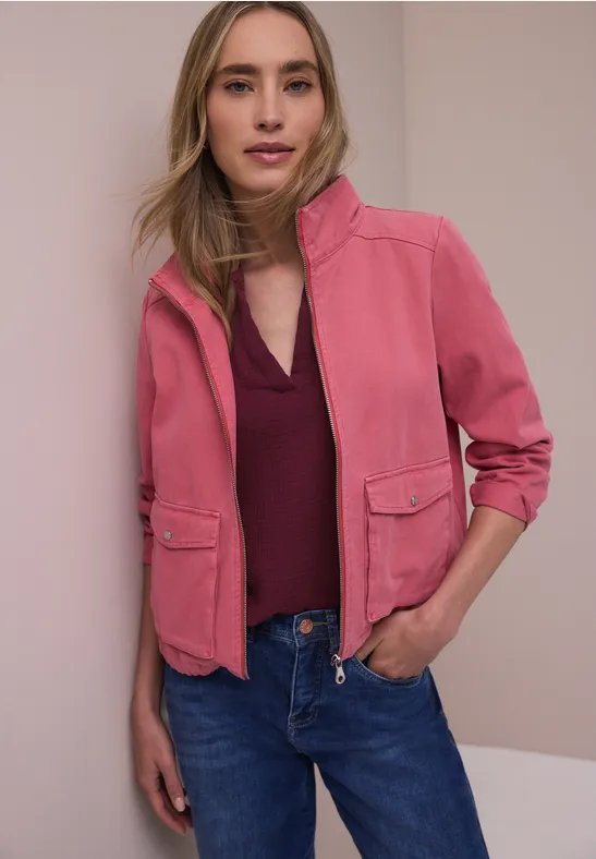 Kurzarm Bluse in Musselinqualität mit Turn-Up truffle red