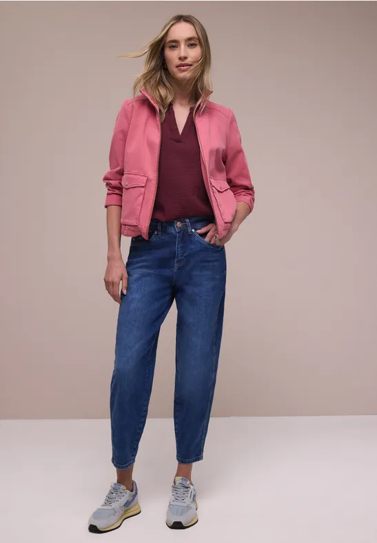 Kurzarm Bluse in Musselinqualität mit Turn-Up truffle red