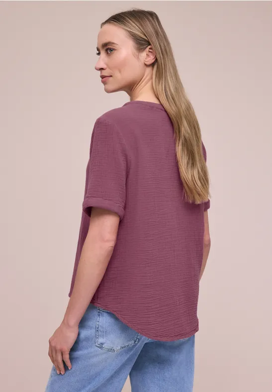 Blouse met korte mouwen in mousseline kwaliteit dark clouded blush