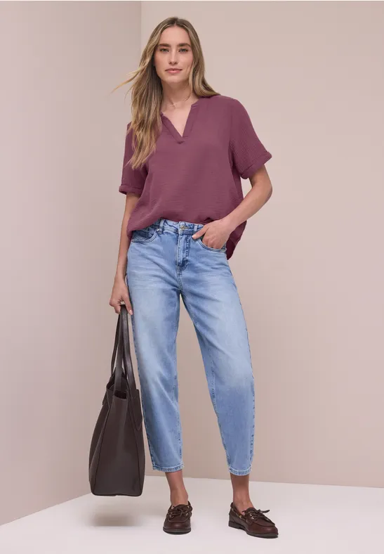 Blouse met korte mouwen in mousseline kwaliteit dark clouded blush